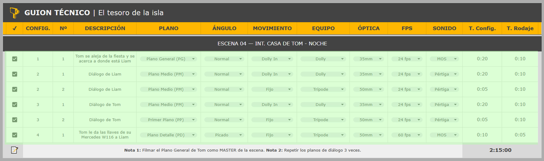 Guion técnico ejemplo - Planos